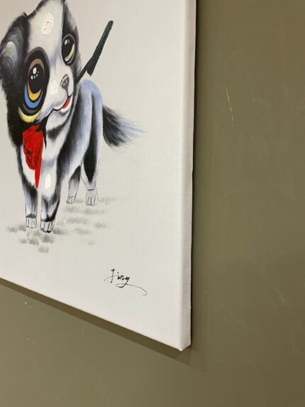 Original Pop Art Oil Painting On Canvas Dog