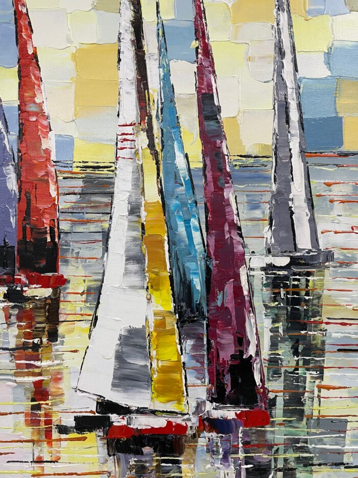 Modern Boats Original Oil Painting