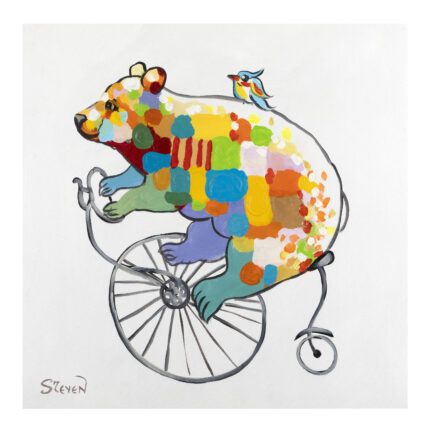 Original Popart Acrylic Painting Bear On Bicycle