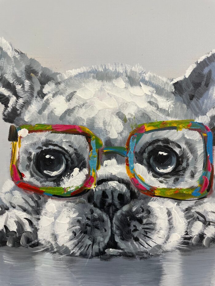 Original Popart Acrylic Painting Dog With Glasses