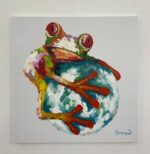Original Popart Acrylic Painting Frog With Globe
