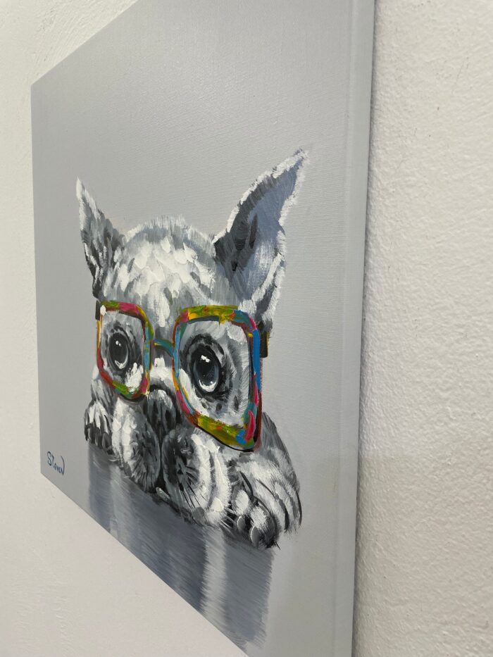 Original Popart Acrylic Painting Dog With Glasses