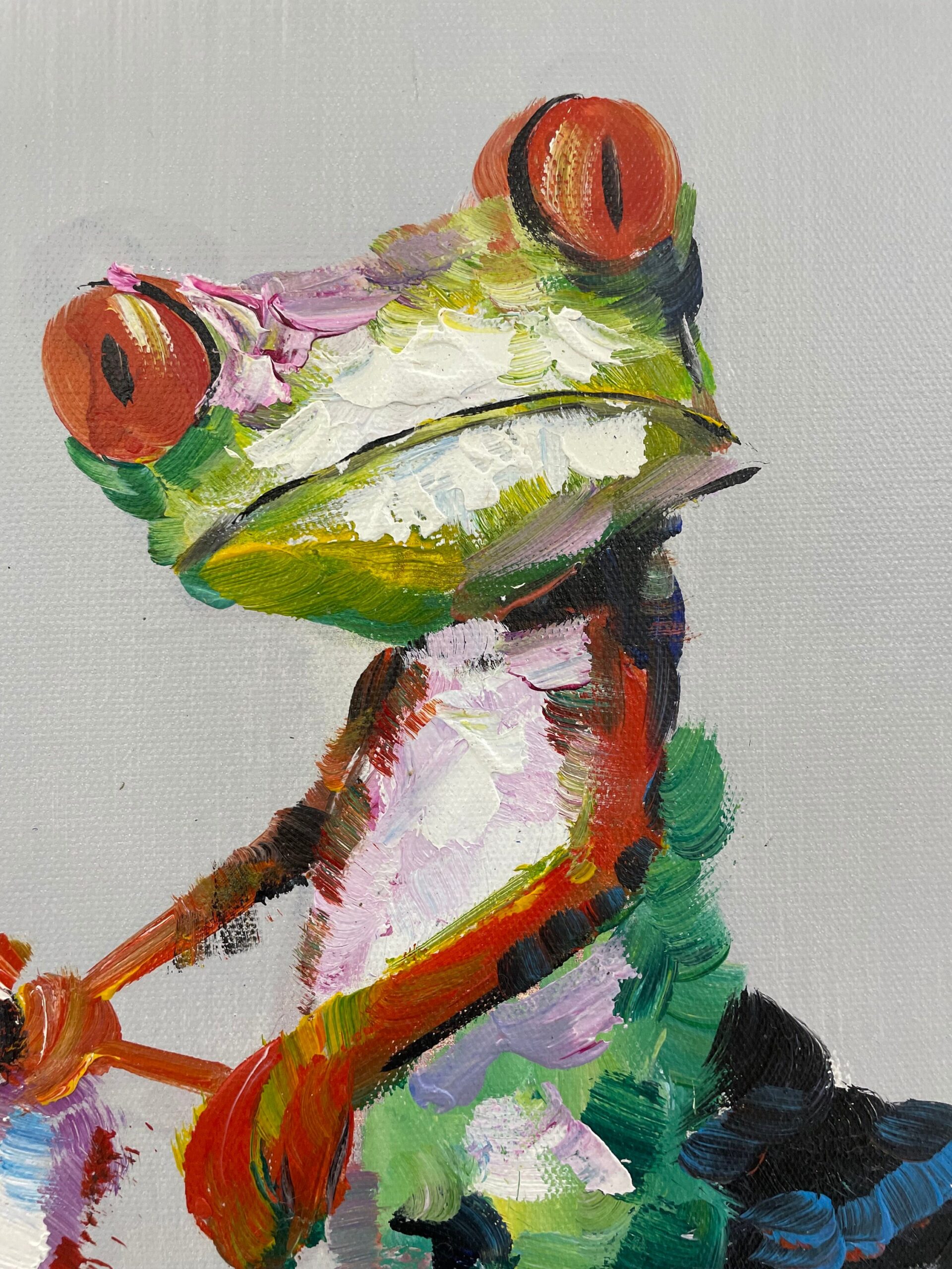 Original Popart Acrylic Painting Frog Cycling